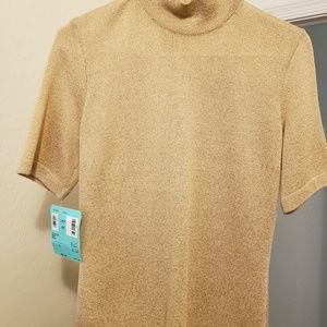 St. John's  Gold metallic mock turtleneck knit top